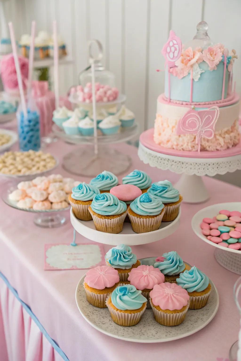 A delightful dessert table entices guests with delectable treats.