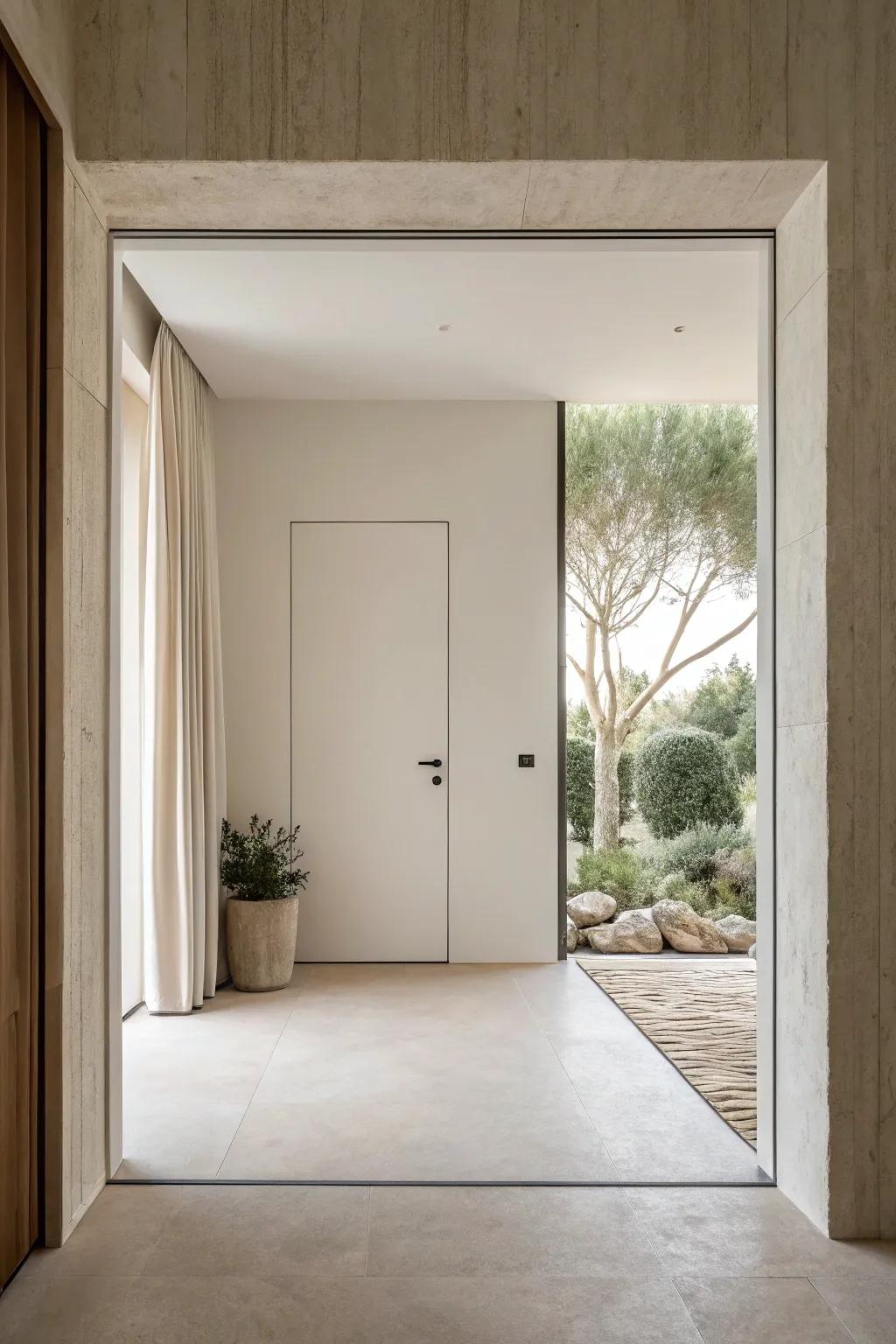 A minimalist interior with an invisible pivot door.