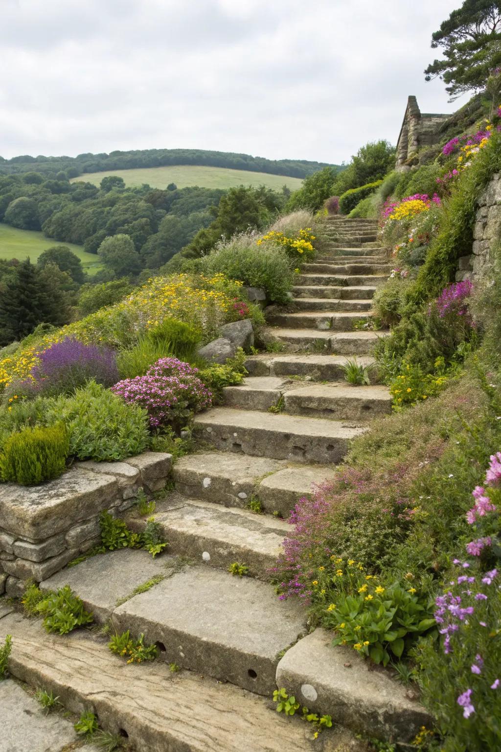 Flagstone slabs add grandeur and natural beauty to any slope.