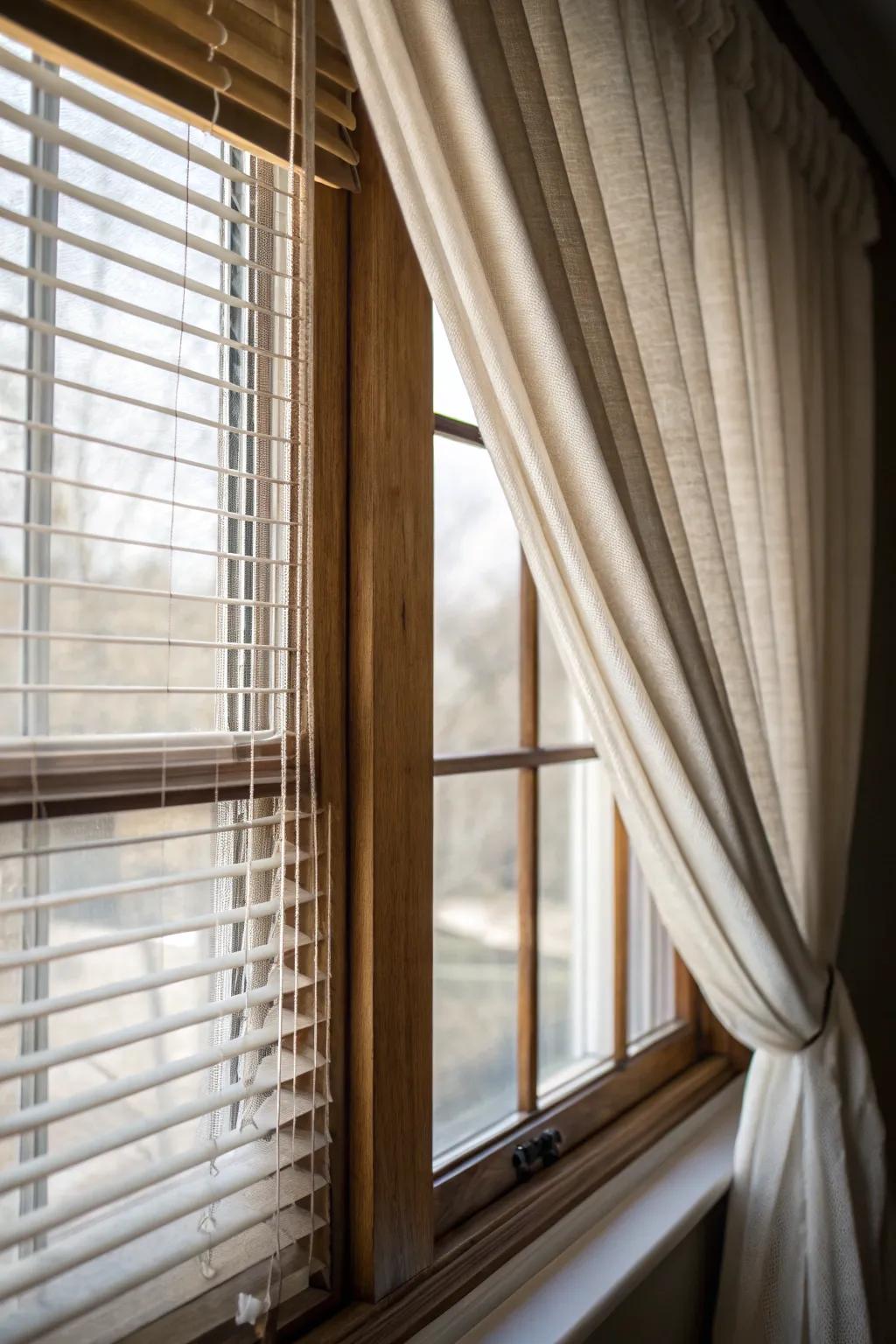 Layered window treatments offer both style and superior light control.