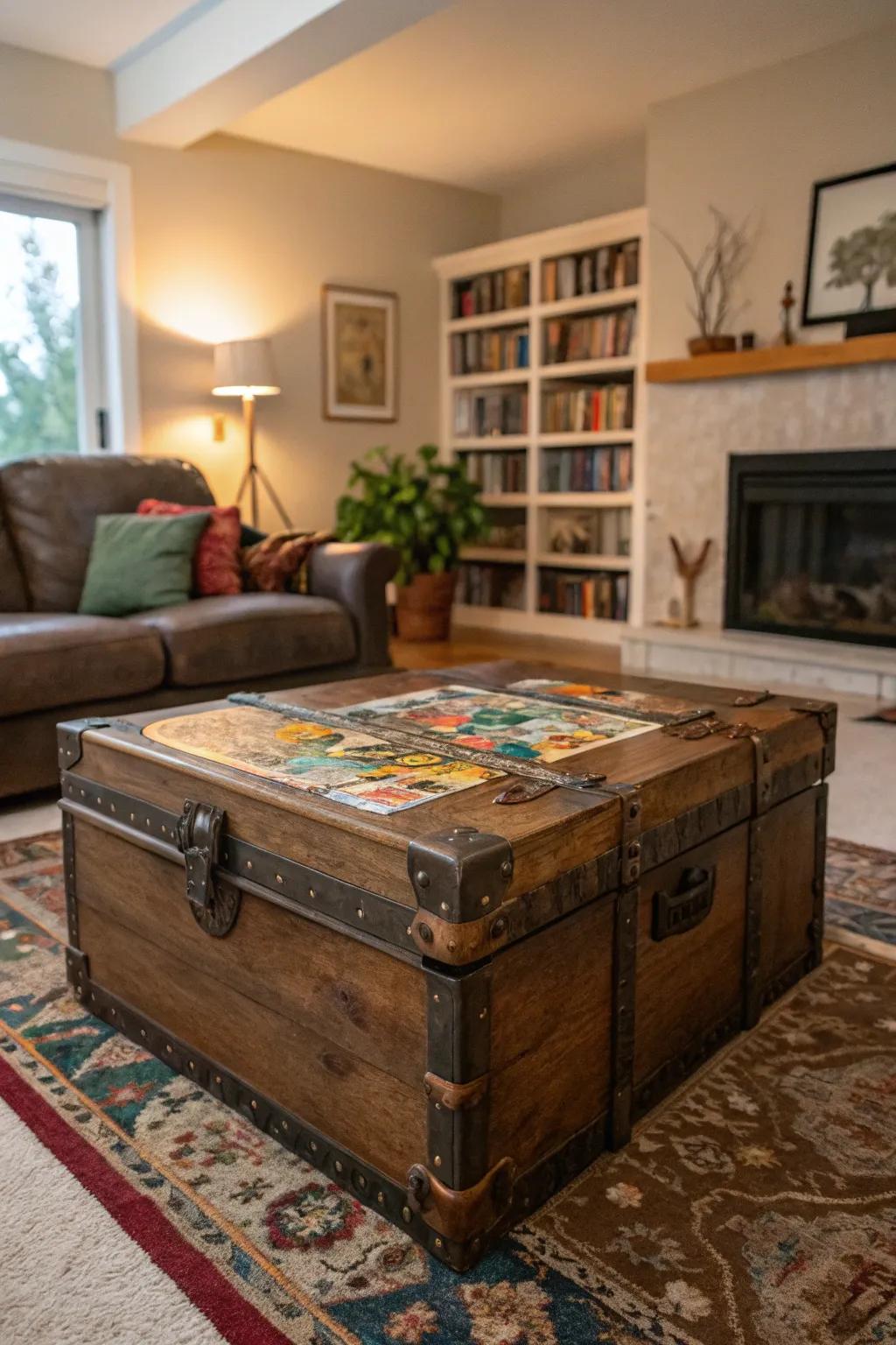 A trunk that is pretty and holds puzzles.