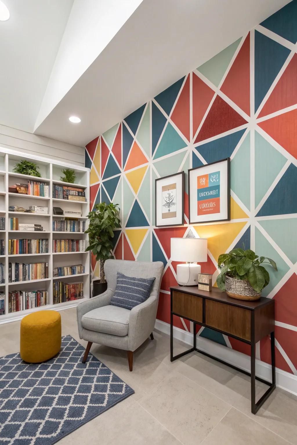 Geometric patterns bring a sleek, modern flair to your library.