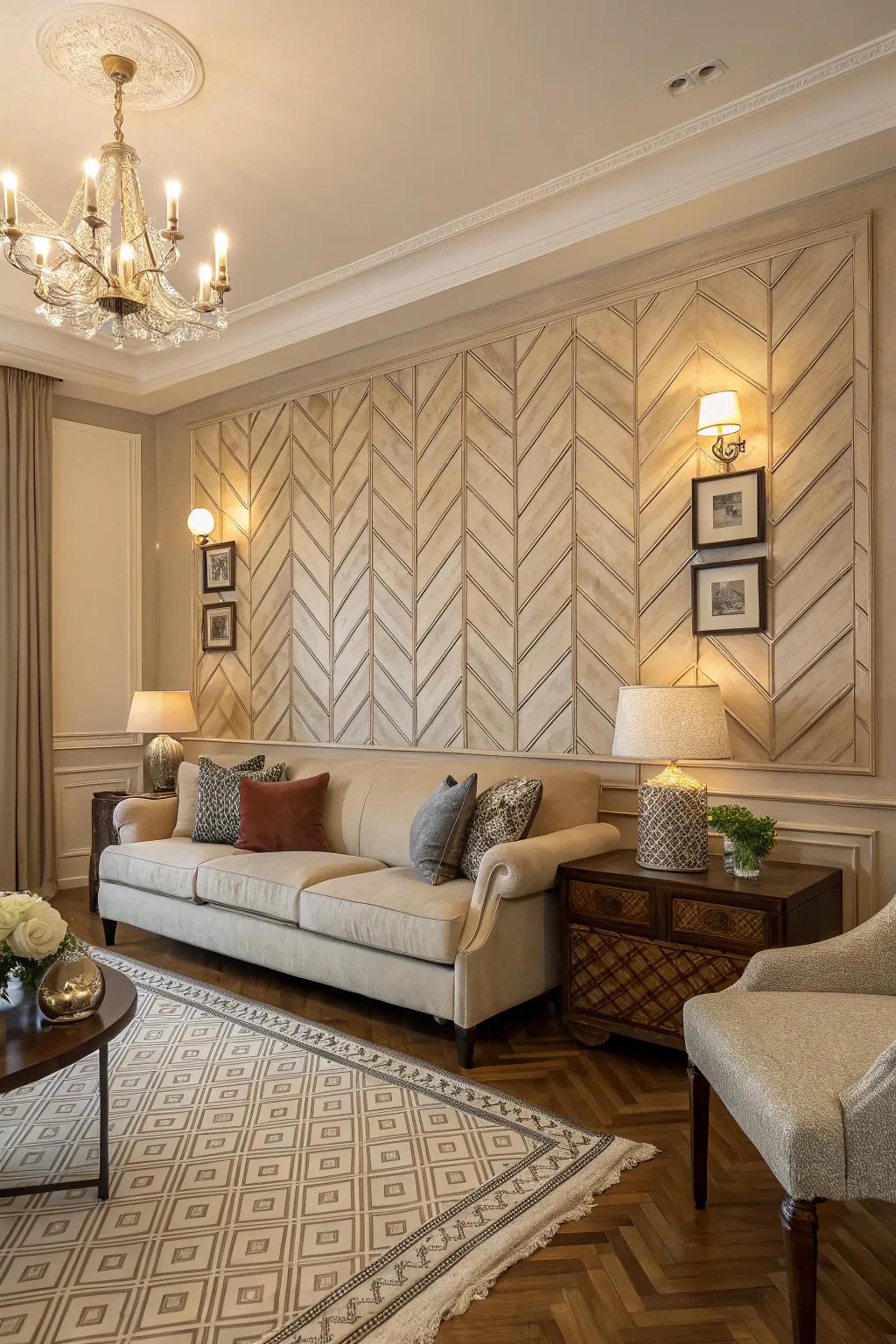 A herringbone design gives lasting appeal to this space.