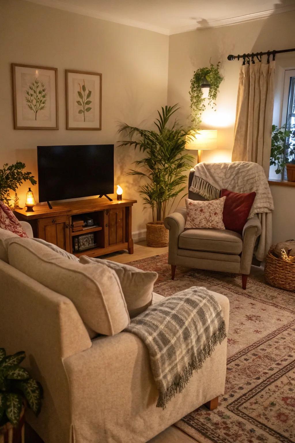 A cozy corner makes the TV area welcoming and great for relaxing.