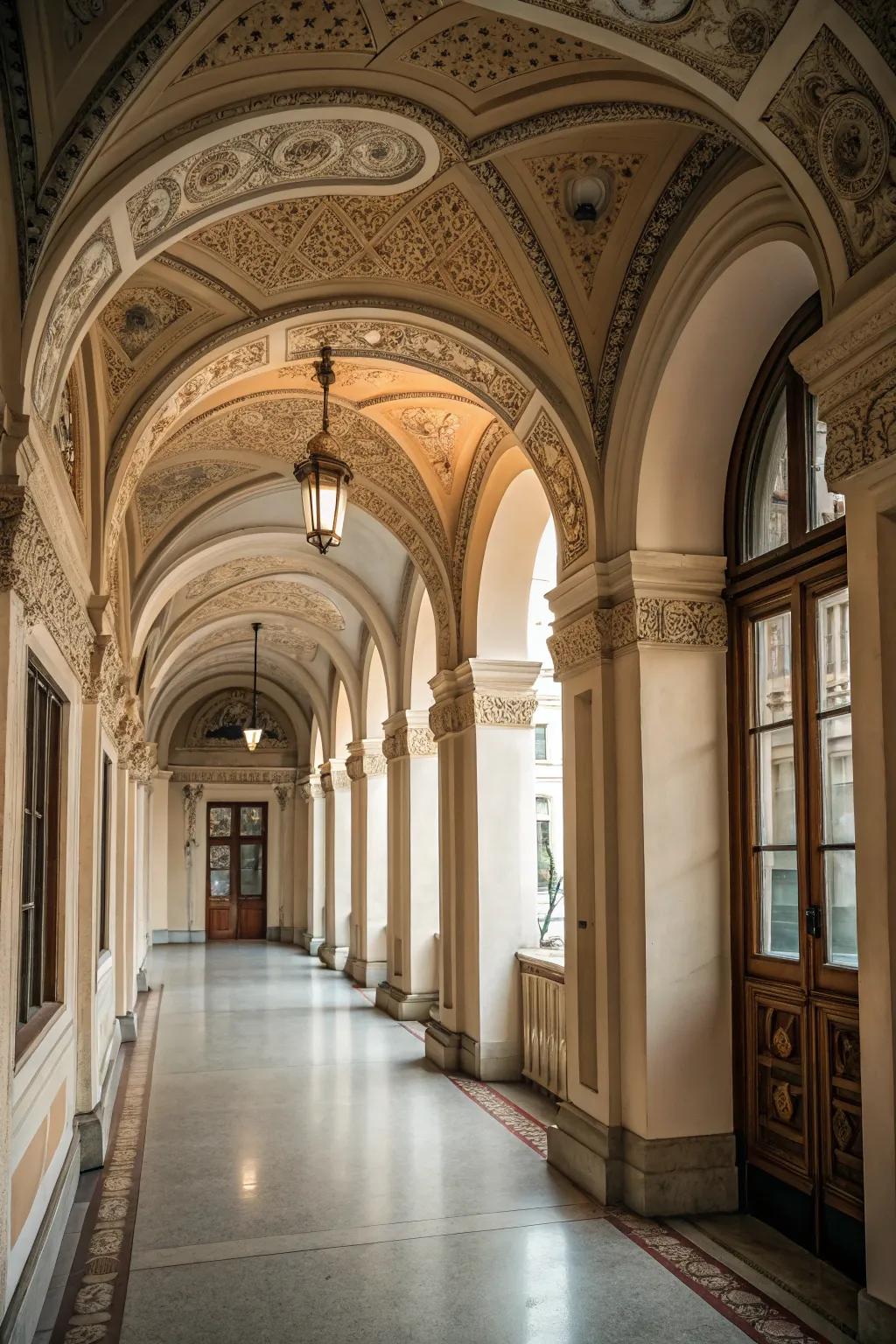 Architectural elements add elegance and structure to the hallway.