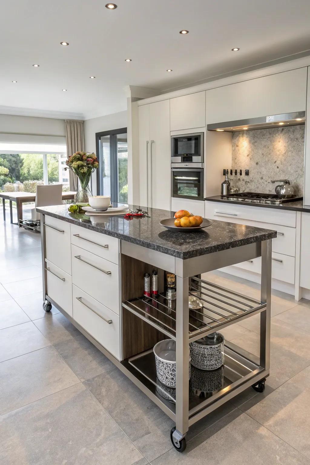 An island with a strong and stylish granite top