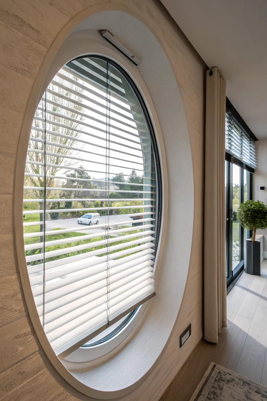 Engine powered blinds bring convenience and a modern touch to oval windows.