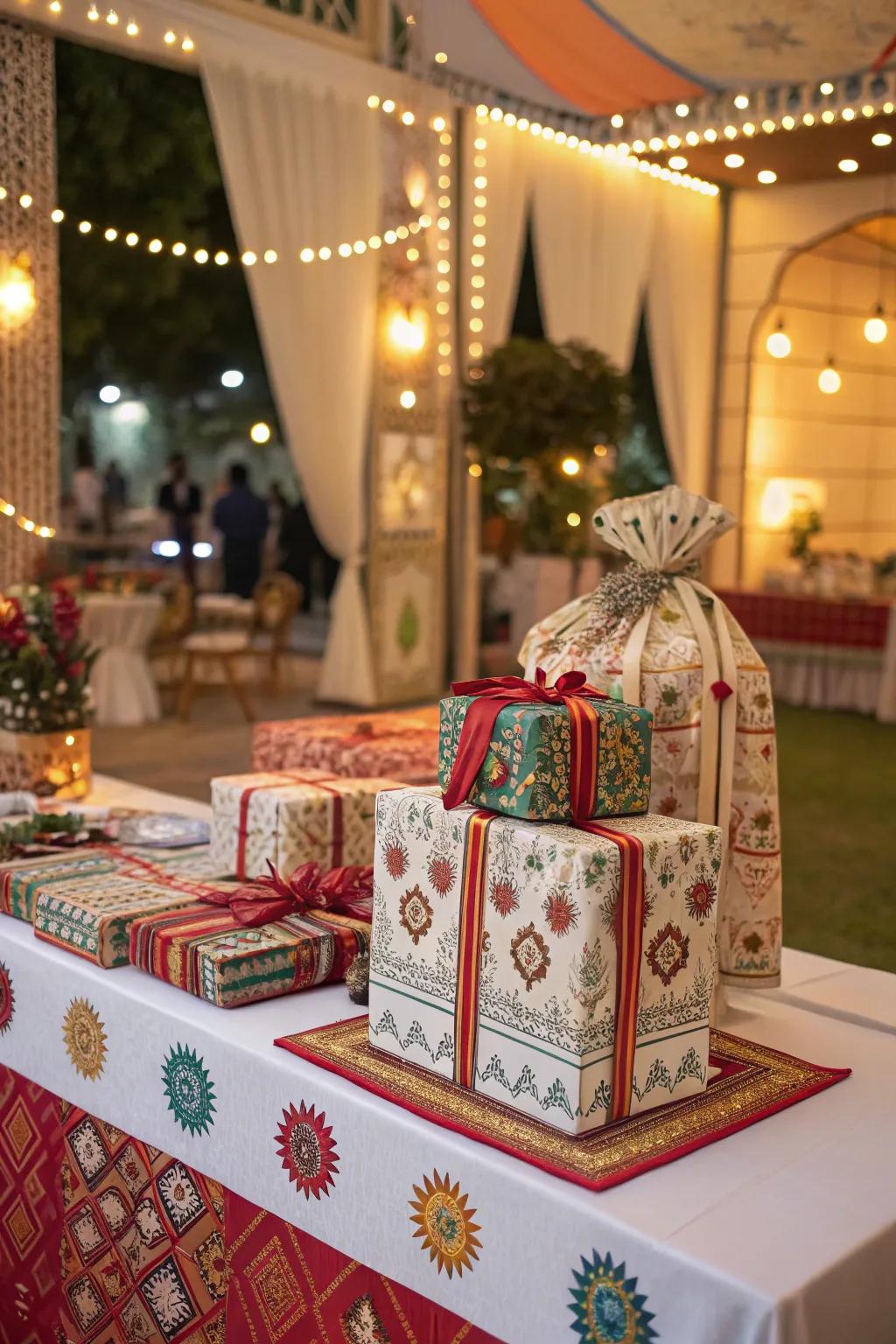 Cultural touches with traditional fabrics and designs.