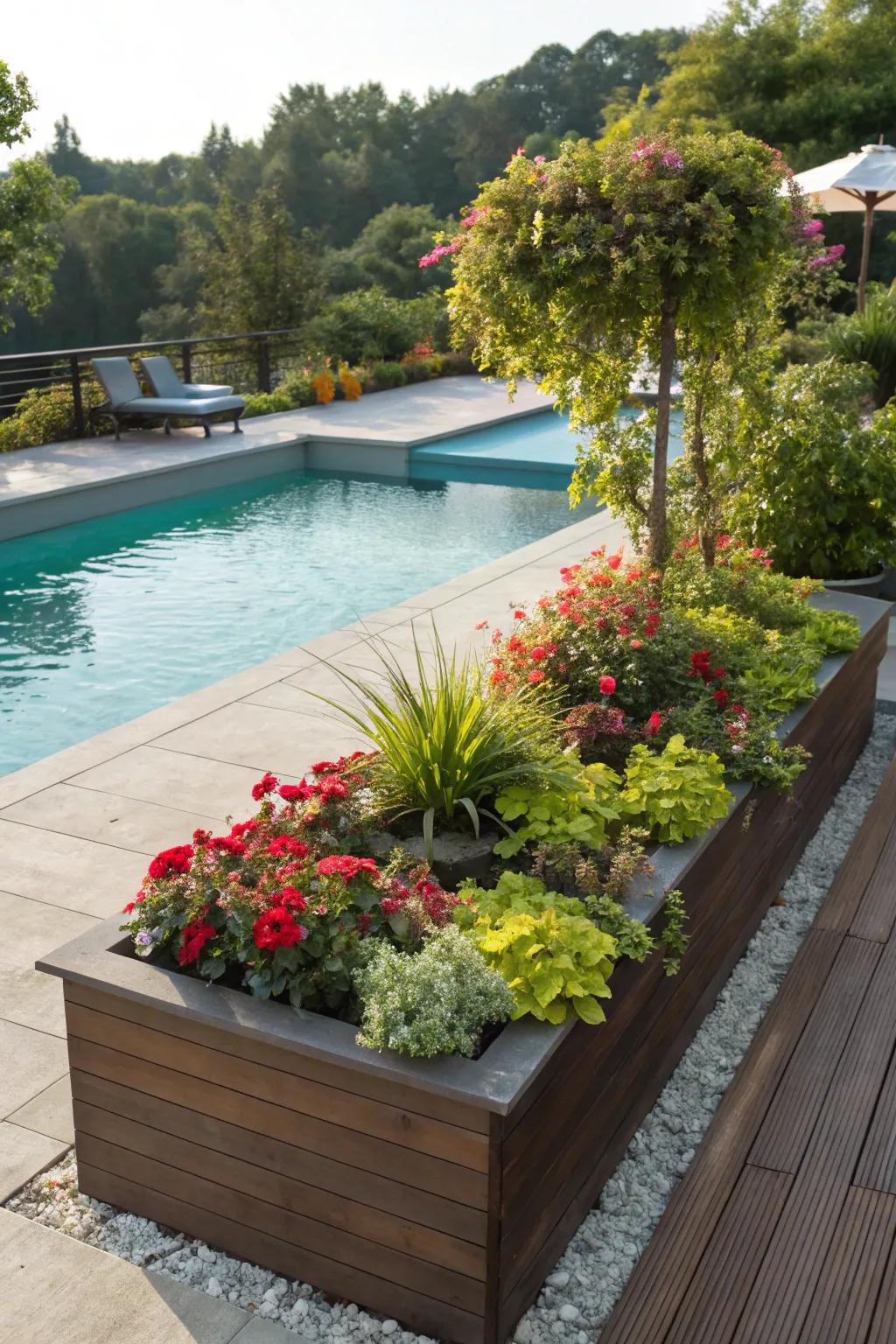 Make your pool deck better with pots for more green.