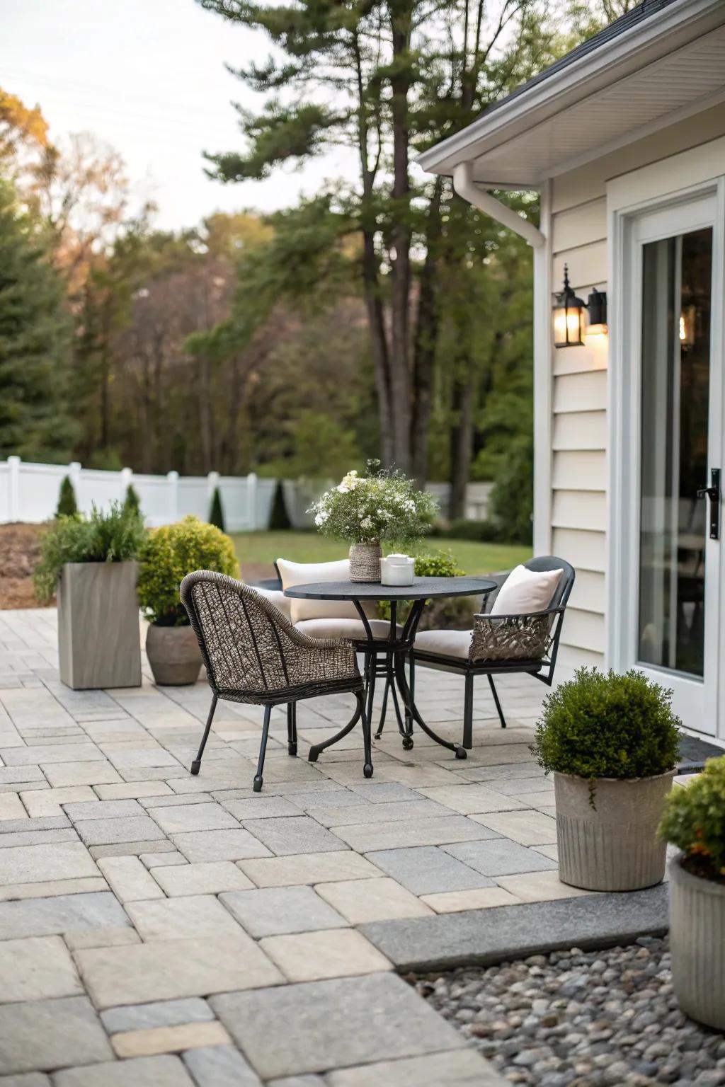 A serene and spacious-feeling patio with minimalistic design.