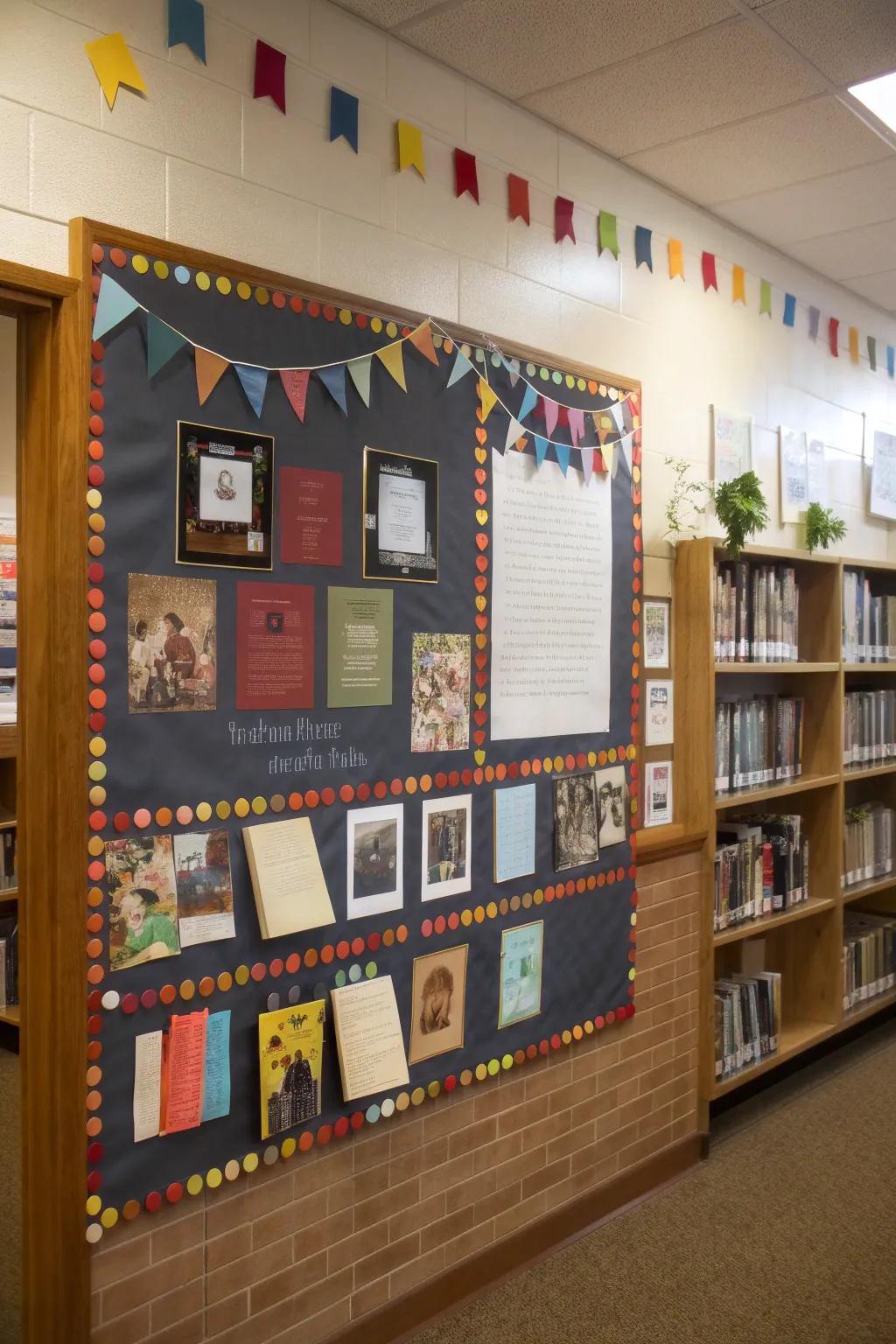 Bookworm-themed board celebrating teachers who love literature.