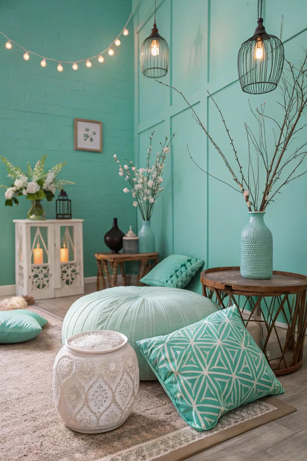 Refreshing and tranquil decor with teal and mint.