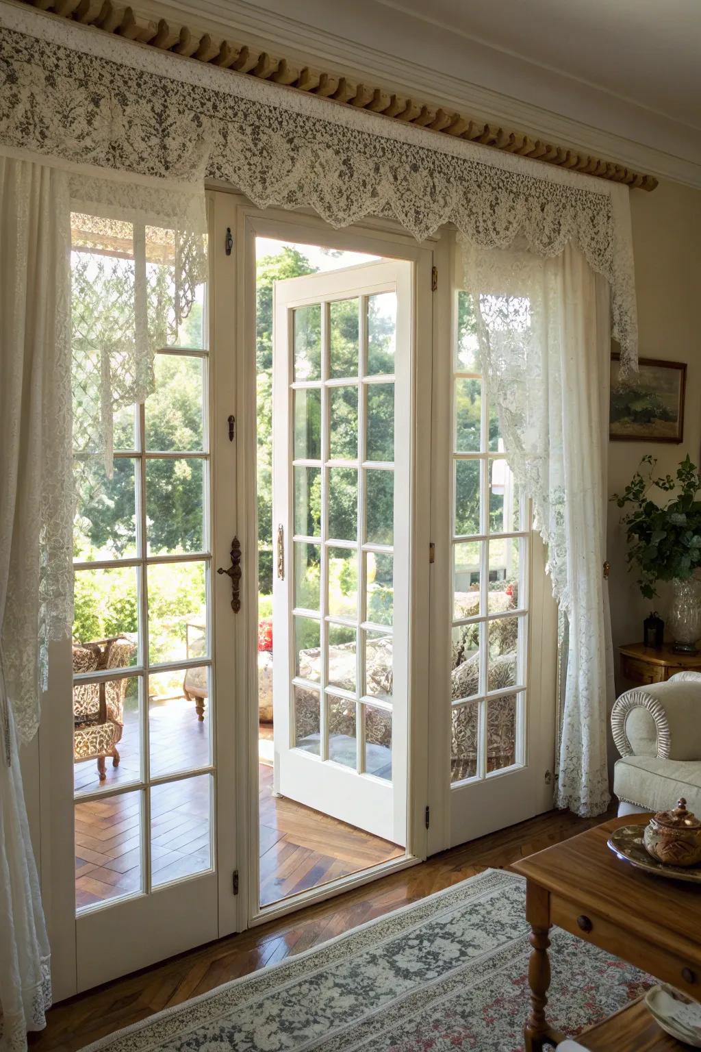 Lace valances exude a delicate, romantic allure.