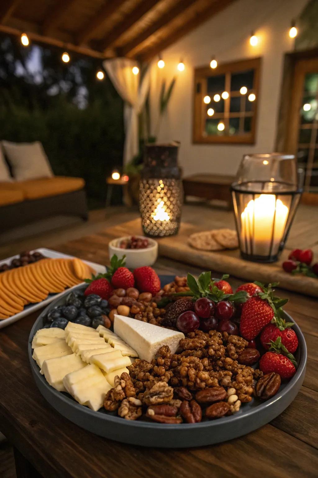 Candied nuts offer a surprising sweet note on the platter.