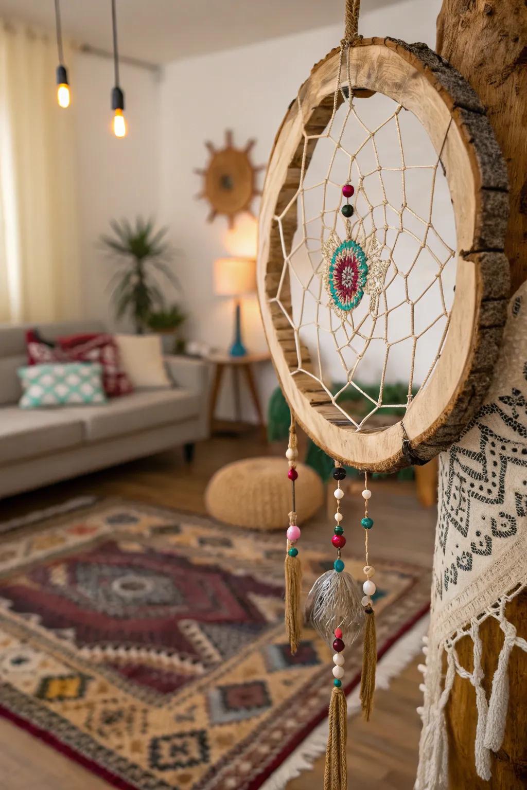 Bohemian dreamcatcher wreath for a free-spirited panache.