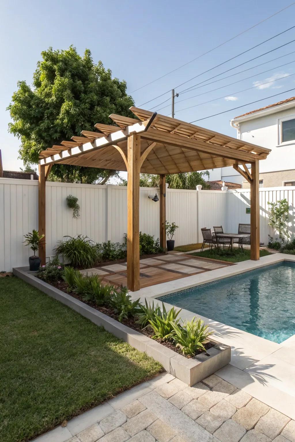 Compact pergola maximizes style in limited spaces.