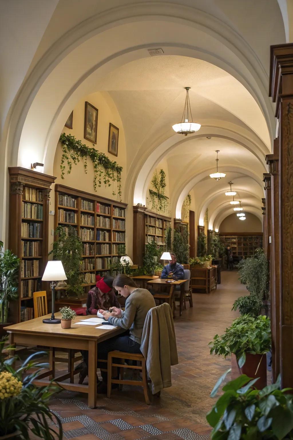 Architectural archways defining the entrance to the book room.