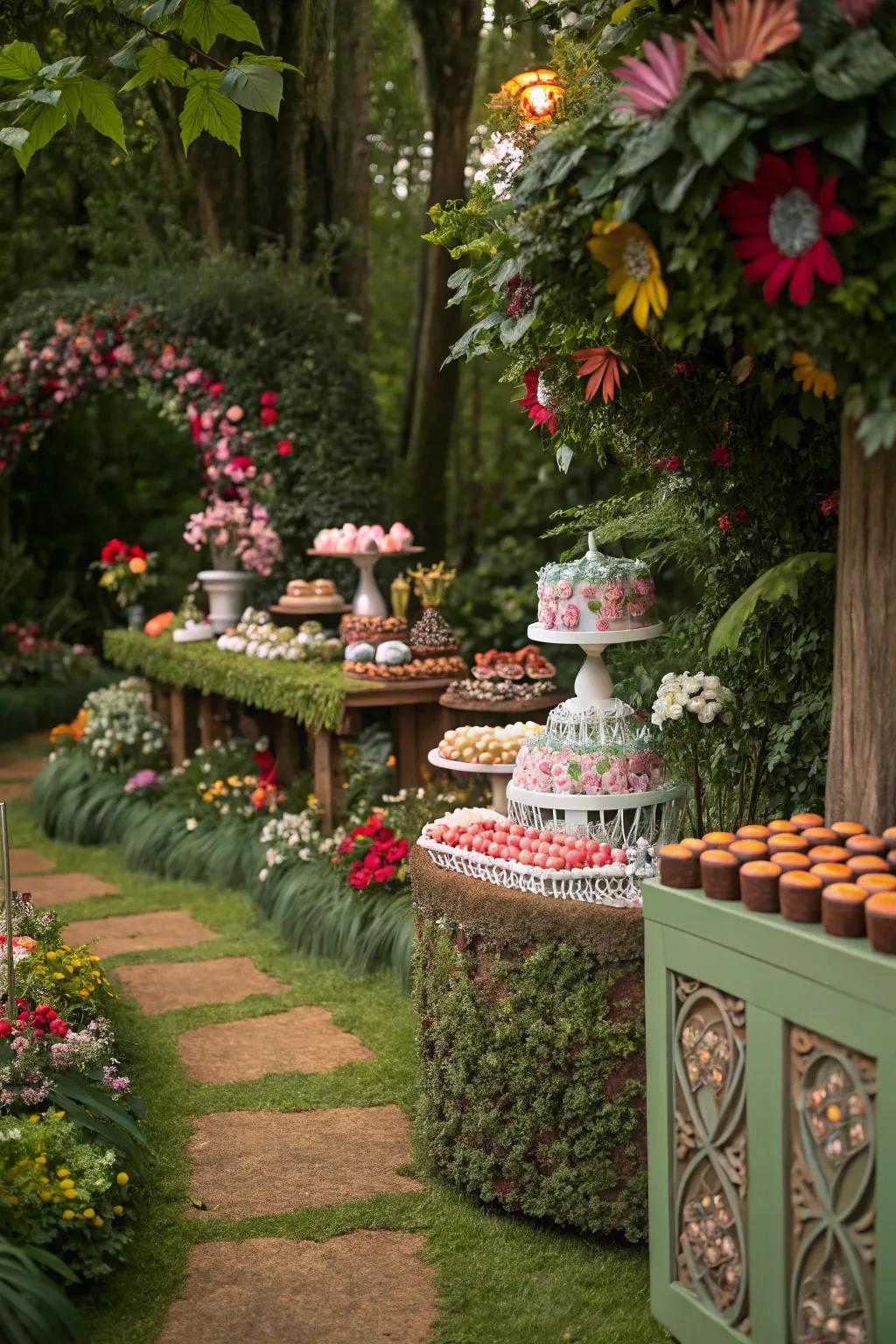 An enchanted garden candy bar that blooms with whimsy and wonder.