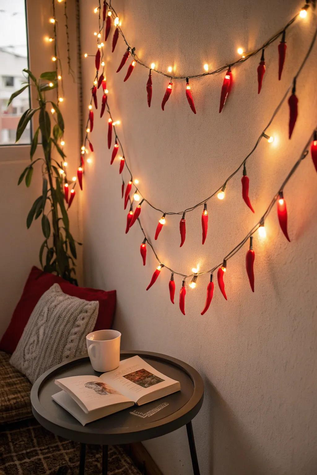 Unique scarlet spice lights adding charm to the ambiance.