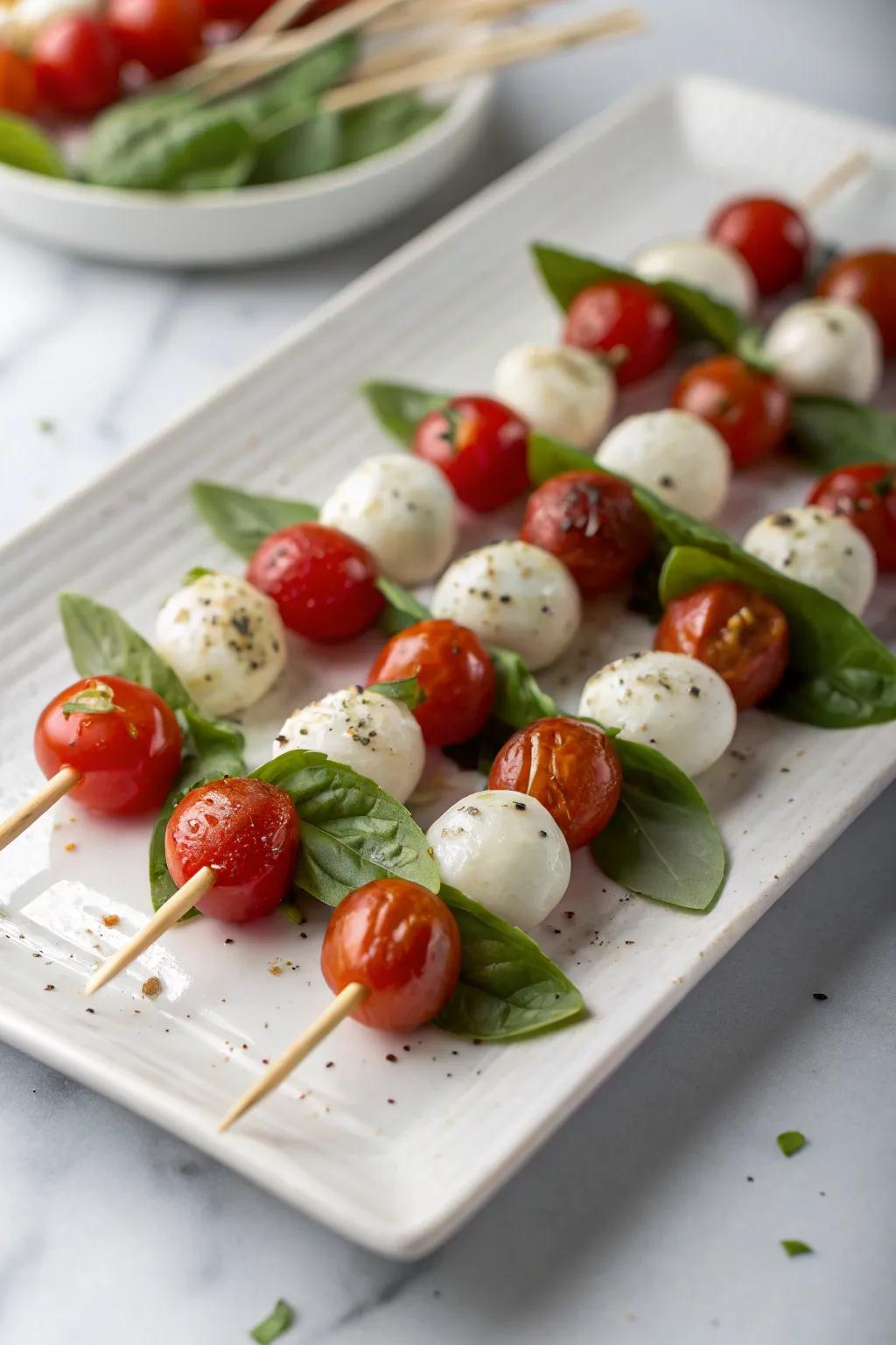 Caprese salad skewers, a fresh and colorful brunch addition.