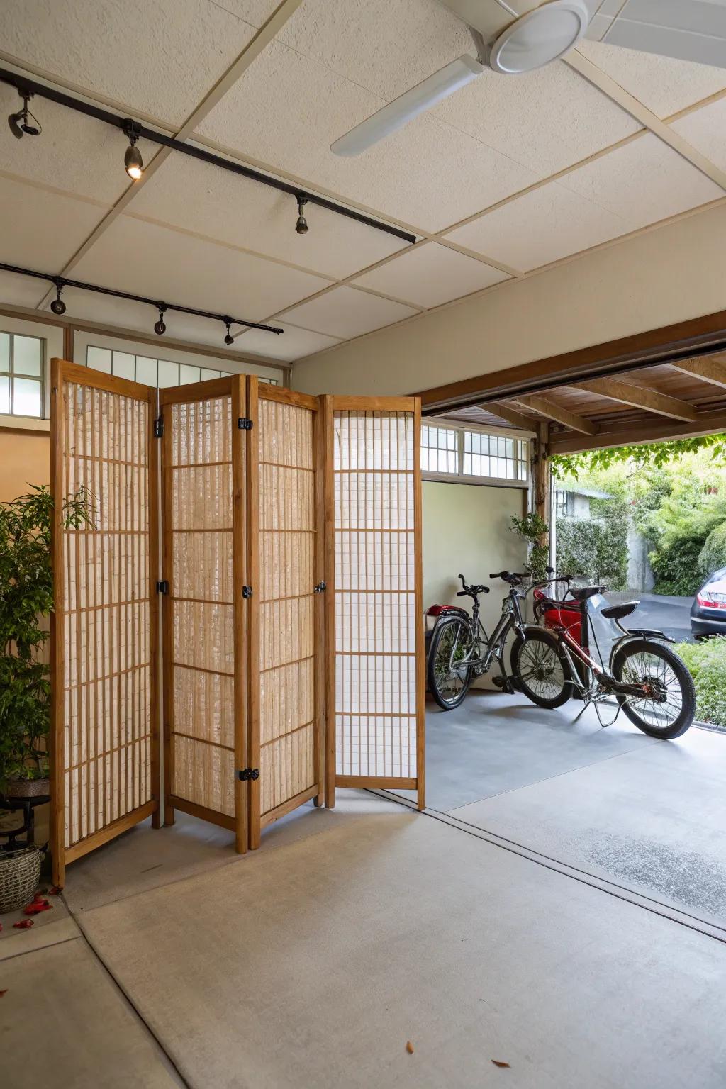 Bamboo screen dividers offer a natural and serene touch.