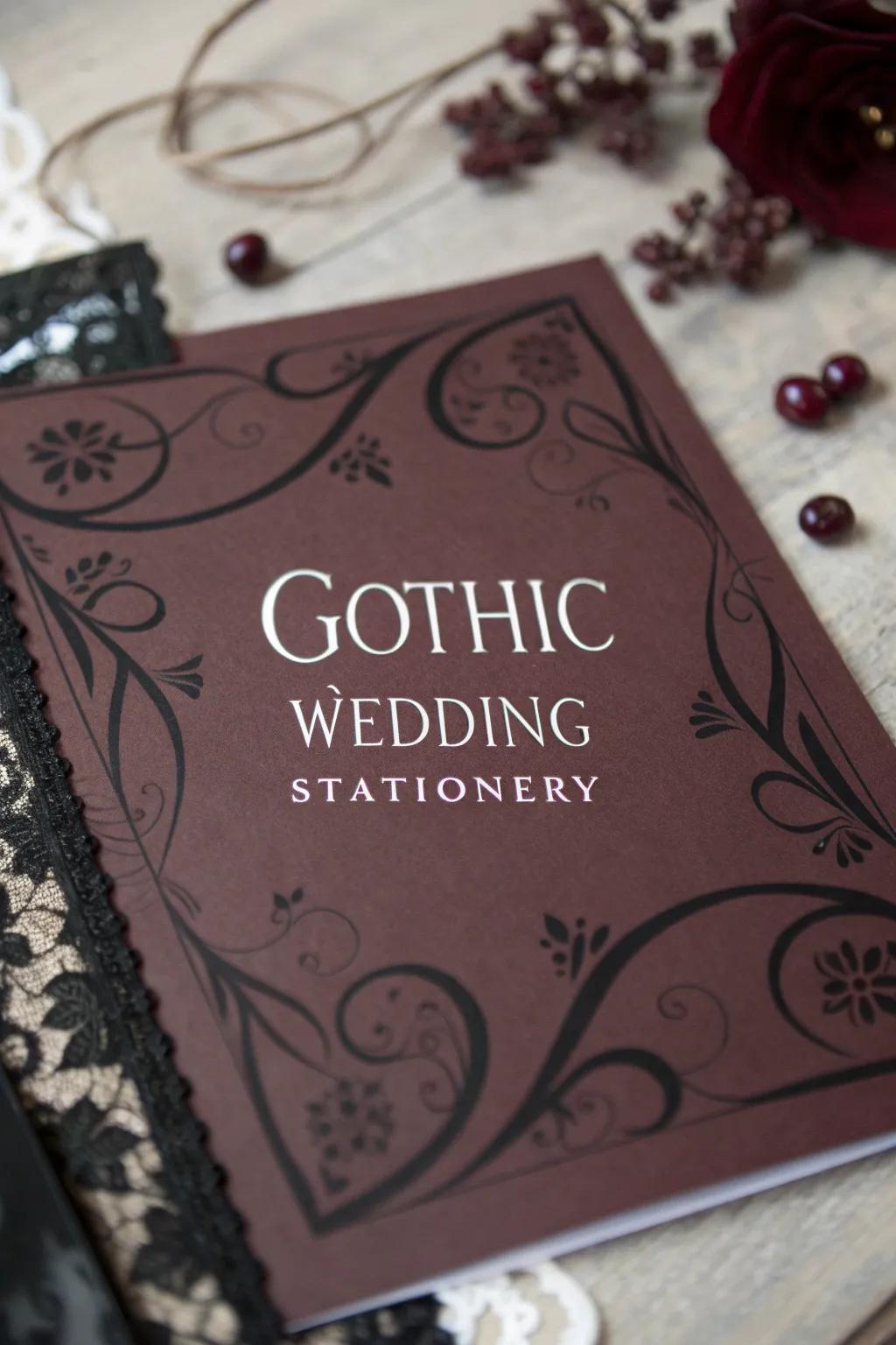 Gothic wedding stationery with elegant calligraphy.