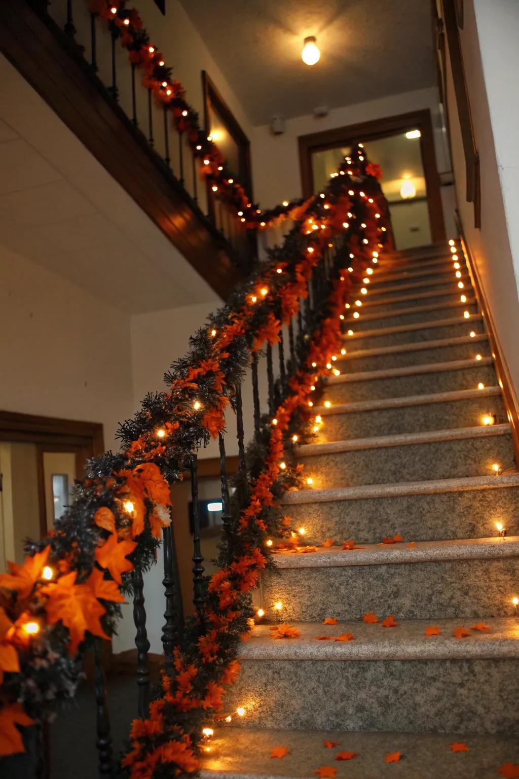 Transform your staircase into a spellbinding Halloween feature.