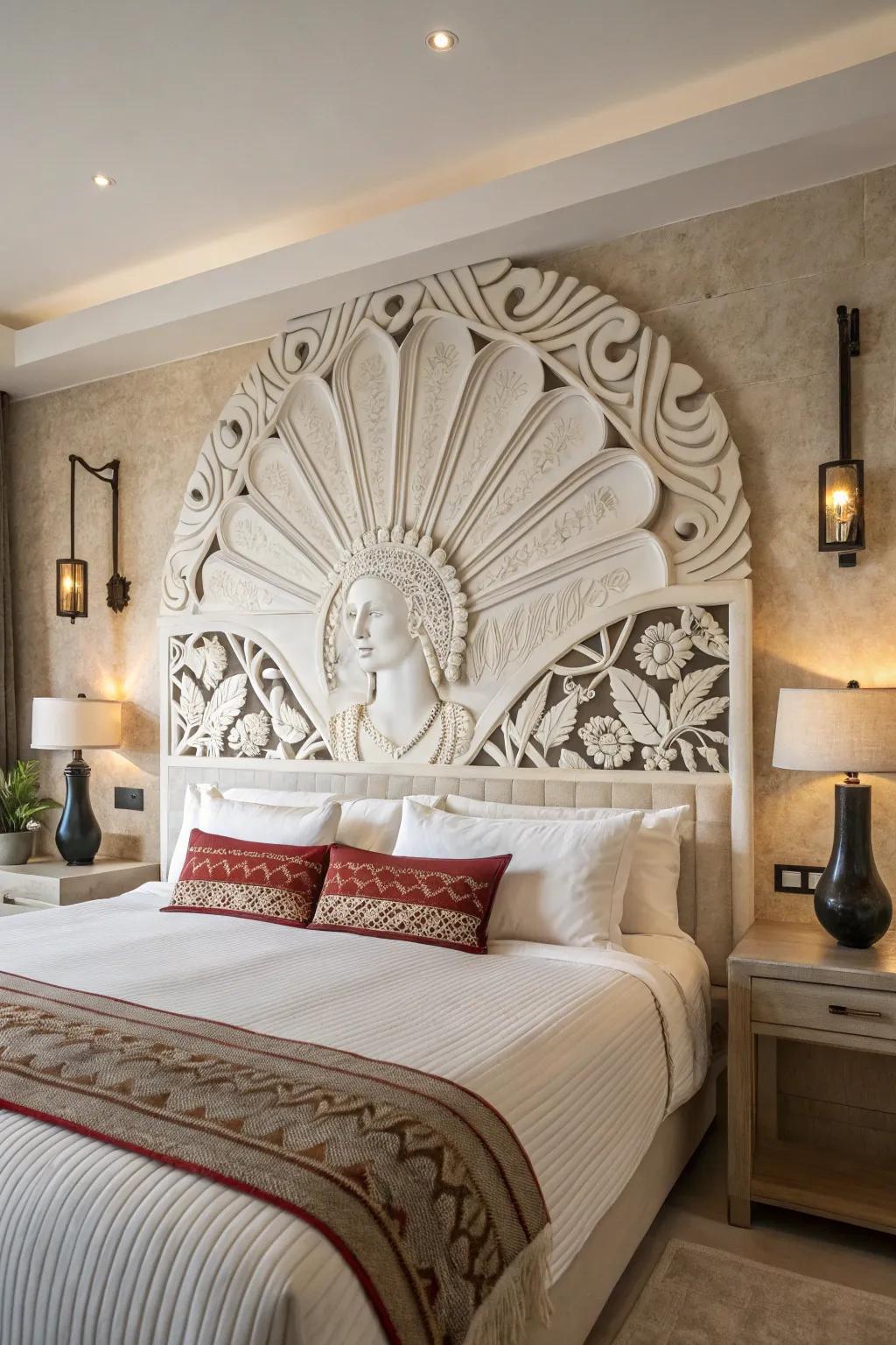 Make a strong impact using a sculptural headboard.