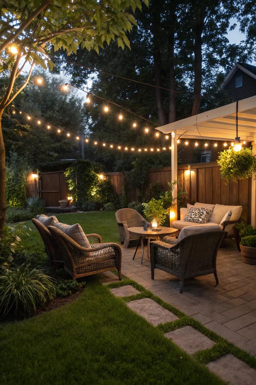 Chic outdoor space with LED area lighting