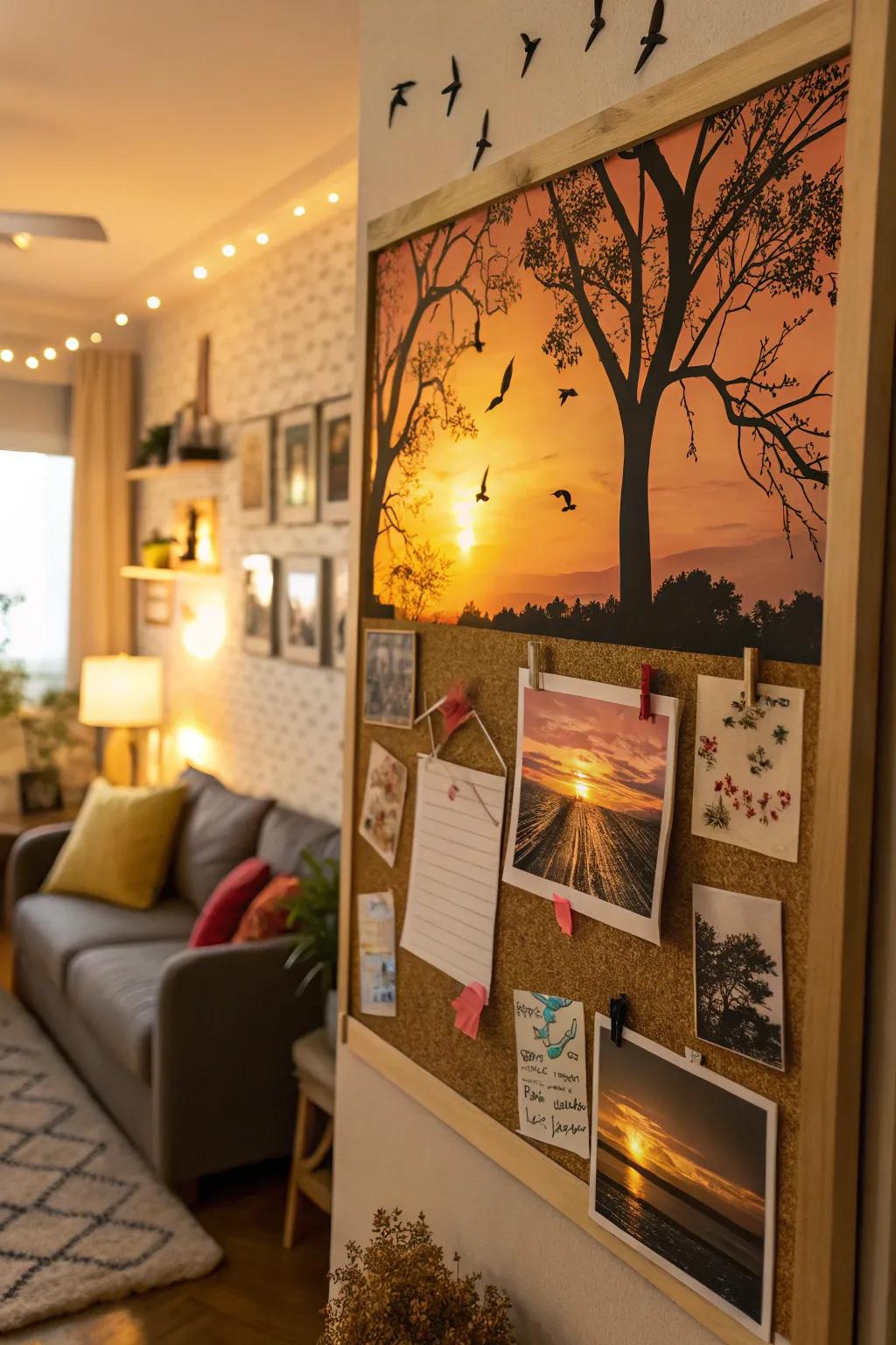 A sunset-themed bulletin board for a tranquil atmosphere.