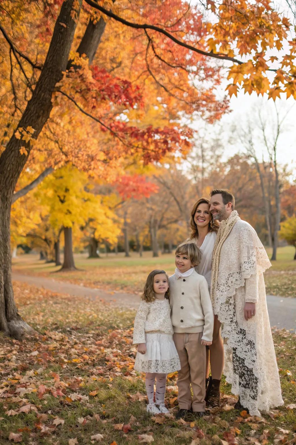 Netting adds a romantic and elegant touch to fall family photographs.