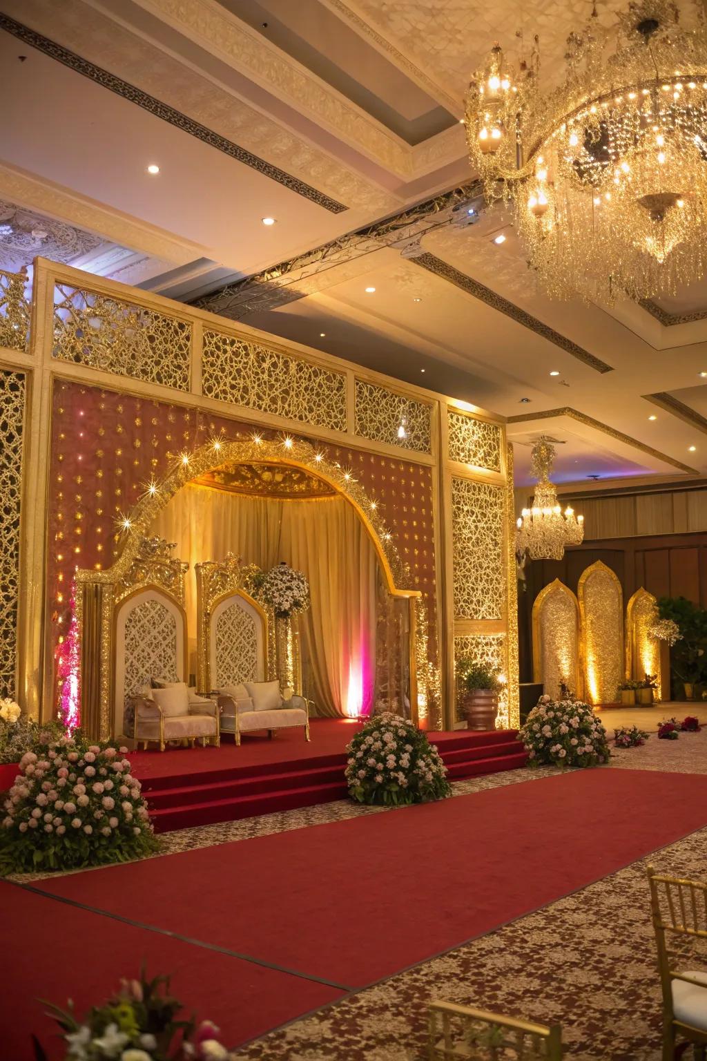 Gilded and shimmering scenes for opulence.