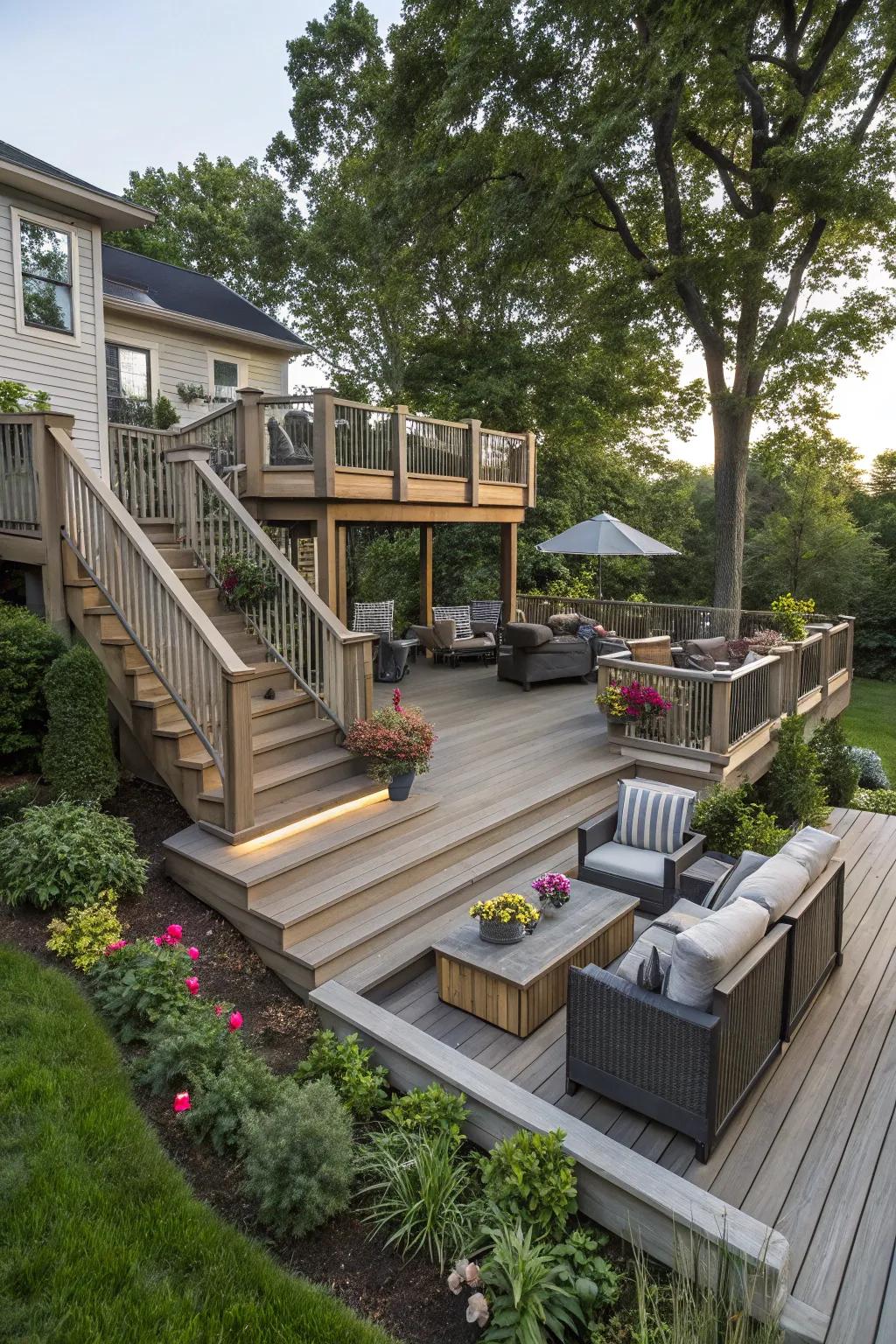 Multi-level decking adds layers and interest.