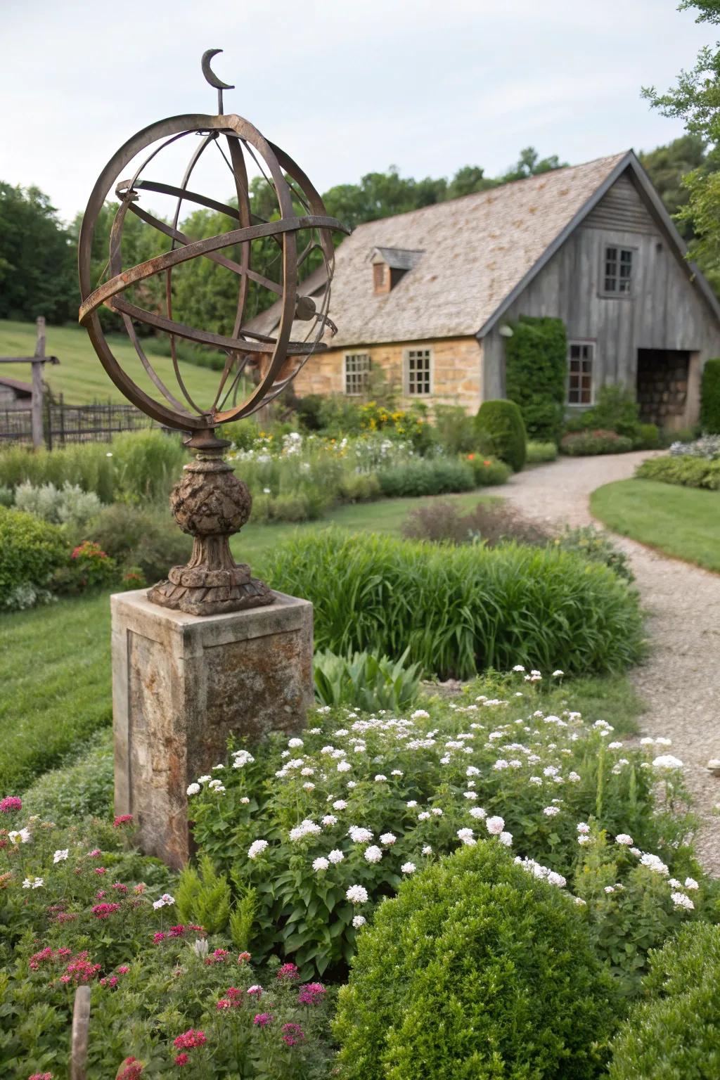 Metal art introducing a modern twist to the landscape.