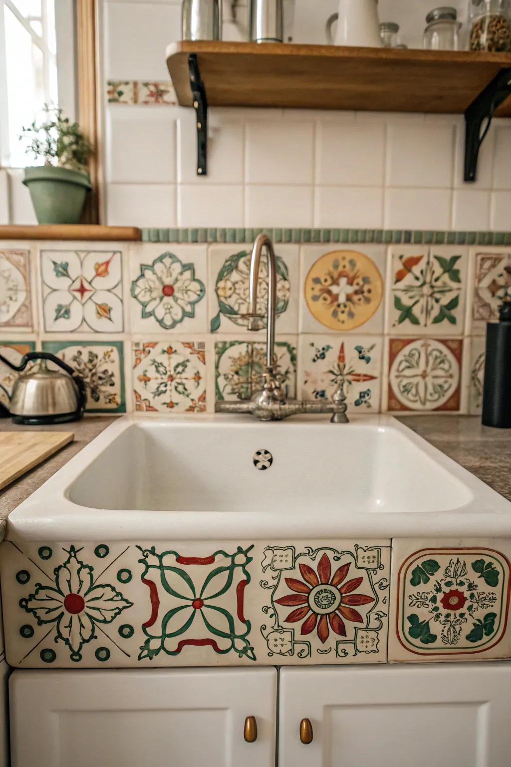 Vintage-inspired tiles give the kitchen a nostalgic and charming feel.