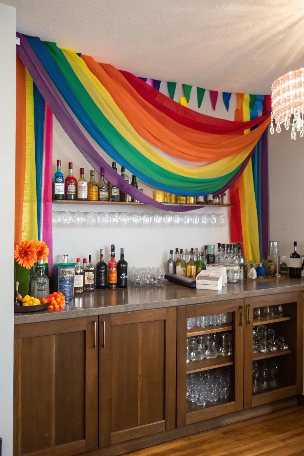 A rainbow backdrop adds a vibrant and whimsical touch to your decor.