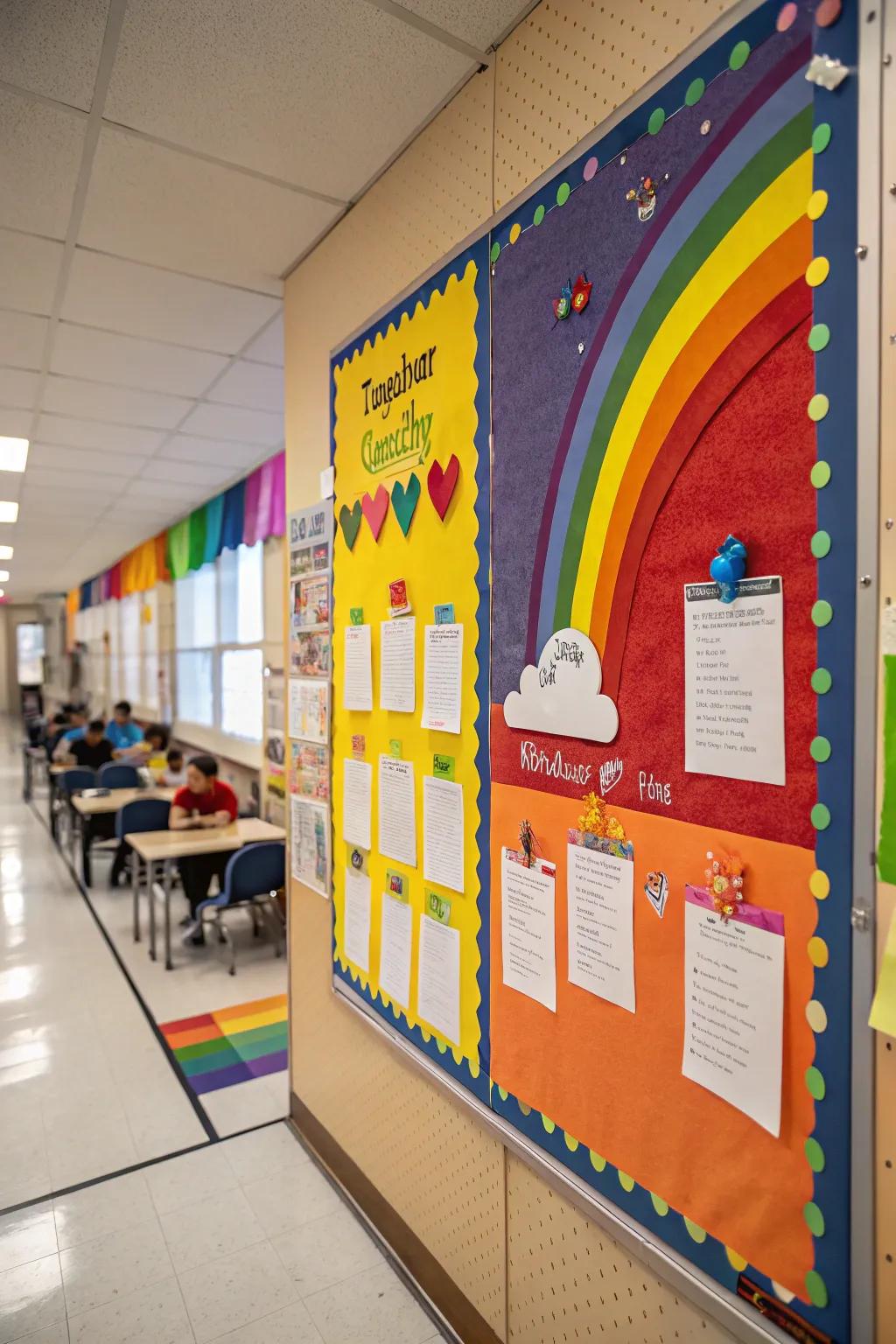 Rainbow-themed board celebrating the diverse qualities of teachers.