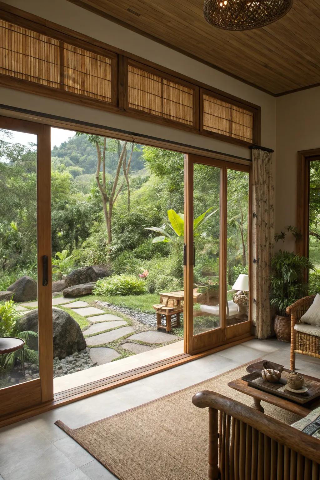 Wooden valances bring warmth and natural charm.