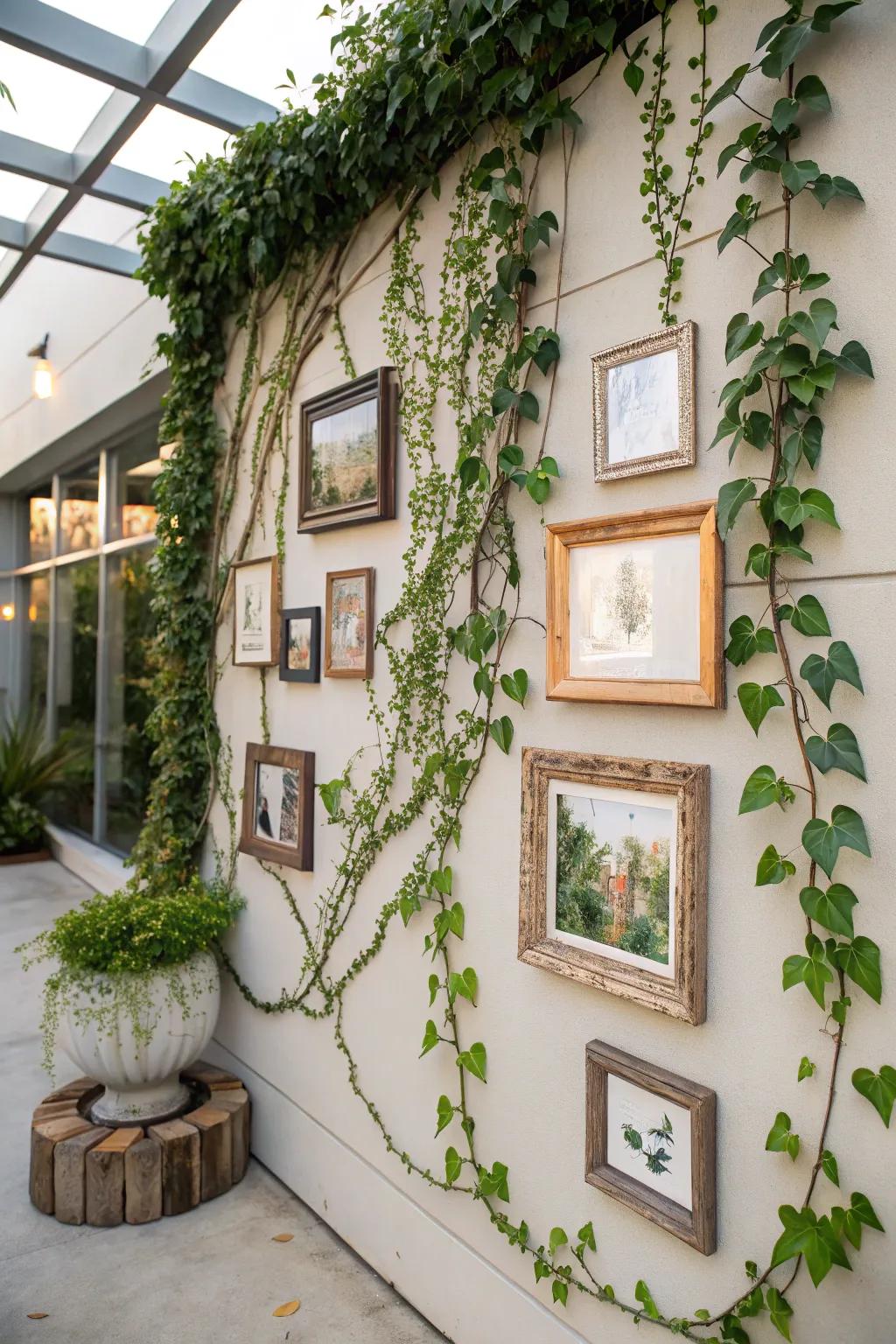 Create a living art display with vines.