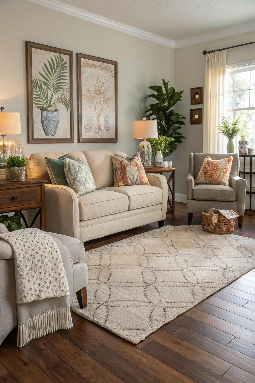 Rugs harmonize beautifully with vinyl floors, incorporating warmth.