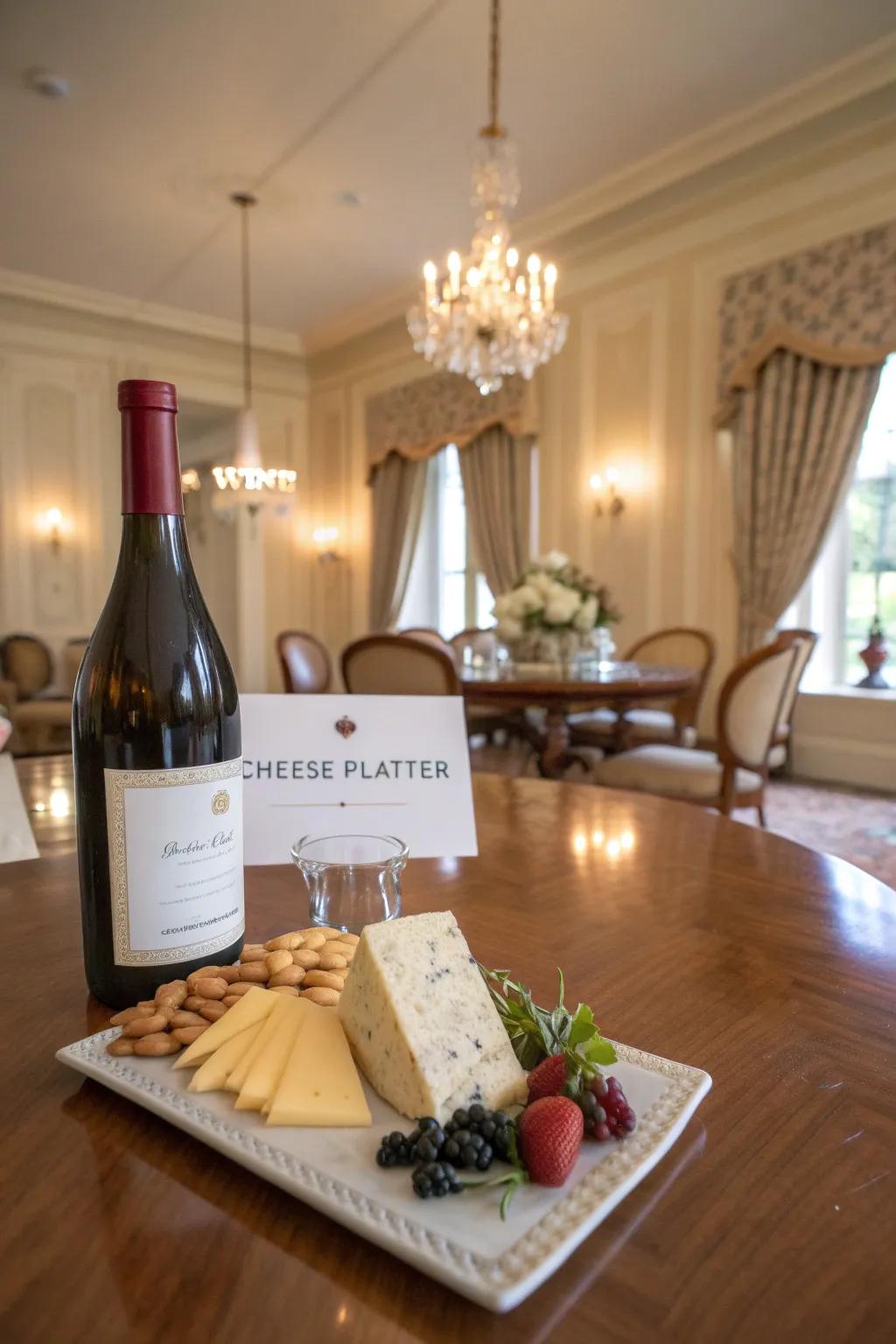 Wine pairing suggestions enhance the enjoyment of your platter.