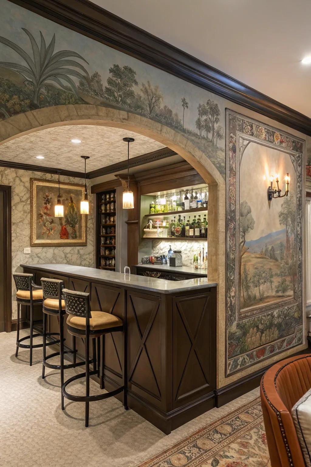 Artistic murals transform your bar panels into a creative canvas.