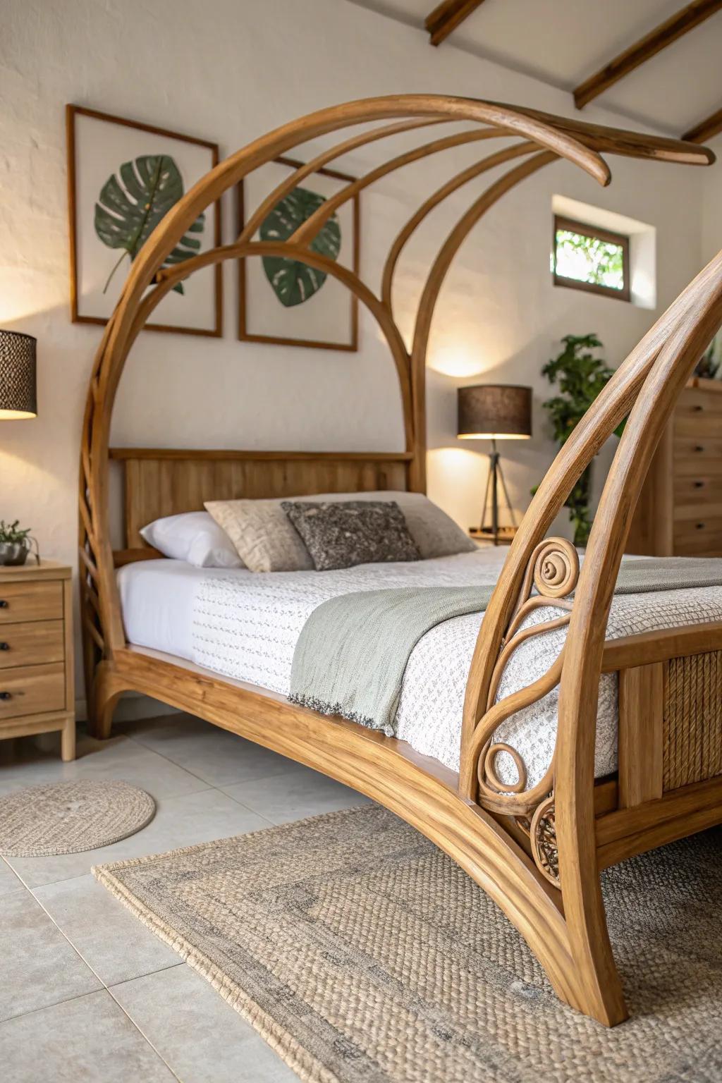 A bed frame with organic shapes brings flow and harmony.