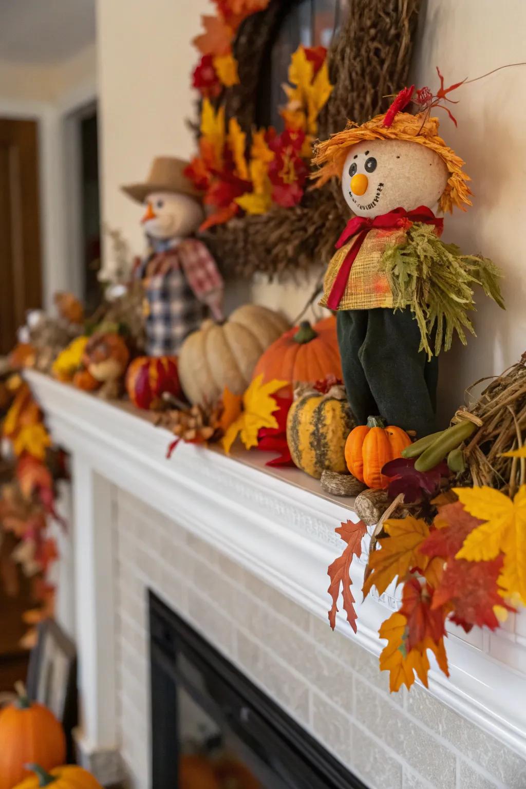 Add a touch of whimsy to your decor with fun scarecrow figurines.