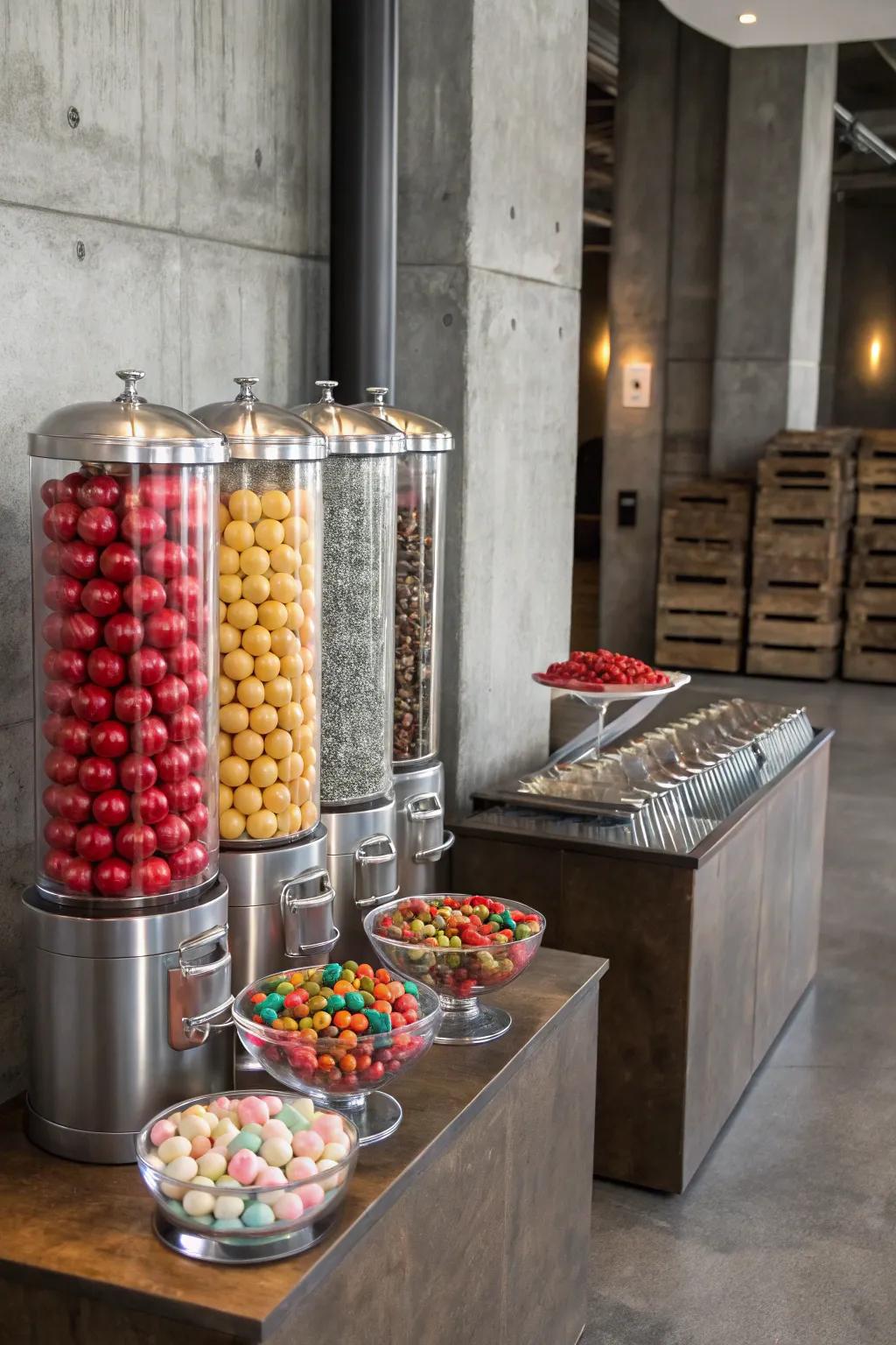 An industrial chic candy bar that blends urban style with sleek design.