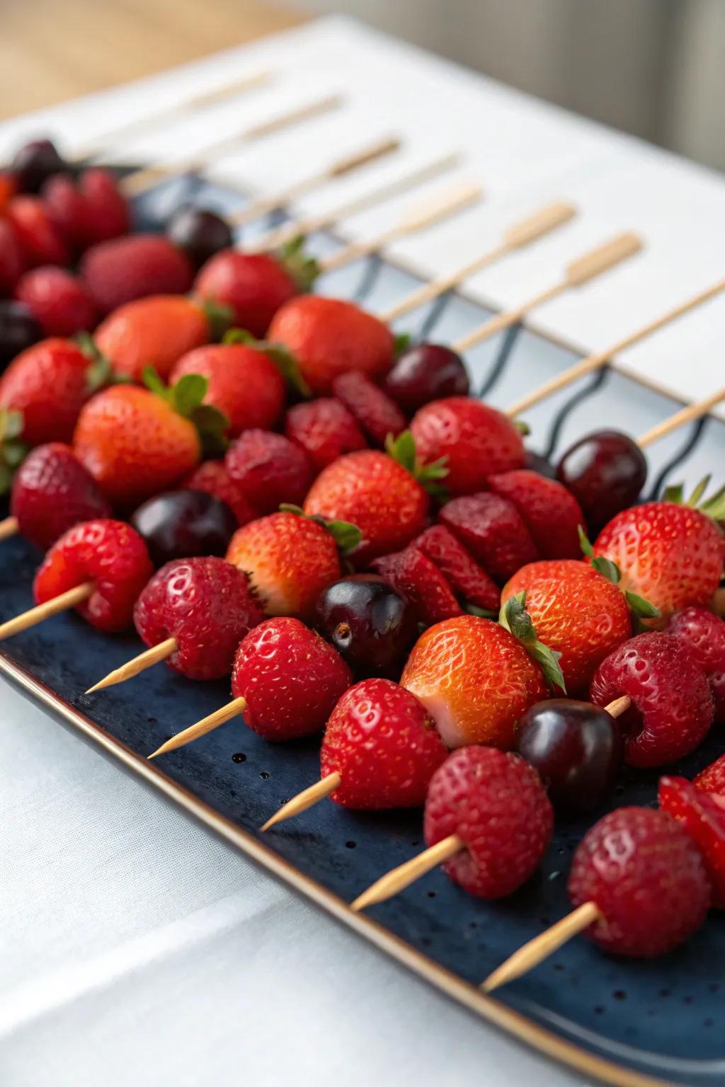 Vivid ruby colored fruit sticks offering a healthy and colorful treat.