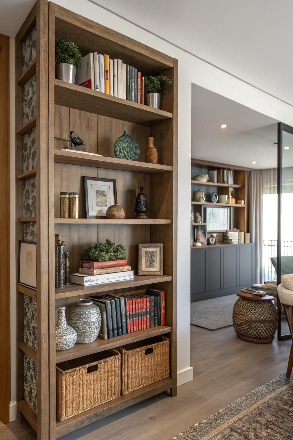 Room divider shelves add both depth and storage to any space.