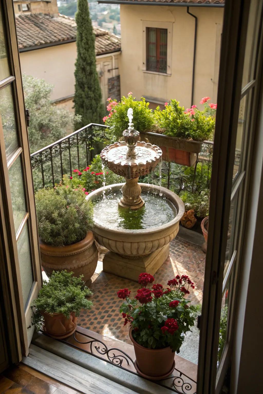 A calming water feature enhances the ambiance.