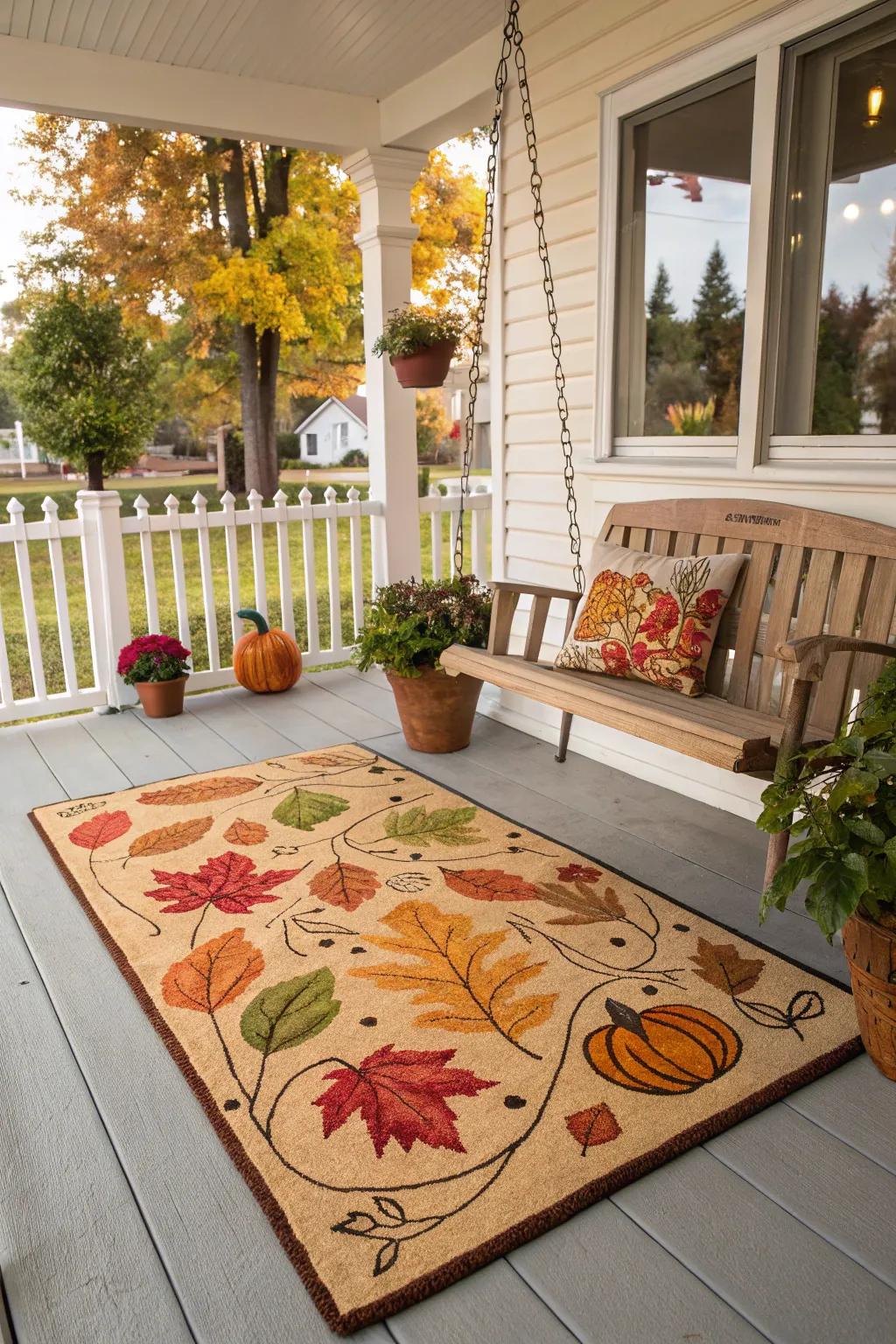 Whimsical doormat adding playful charm to the entrance.