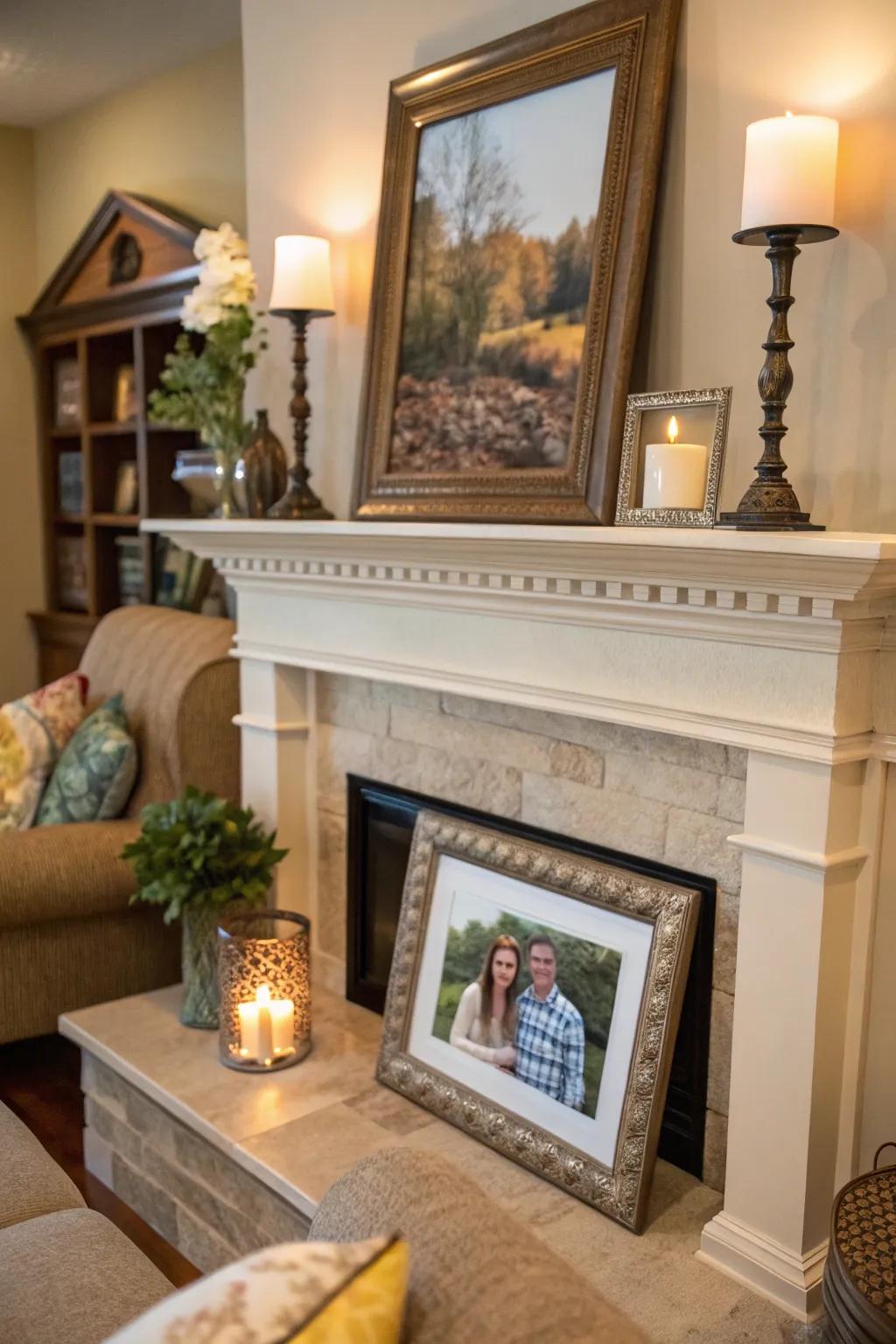 A framed photo that personalizes and warms up the space.